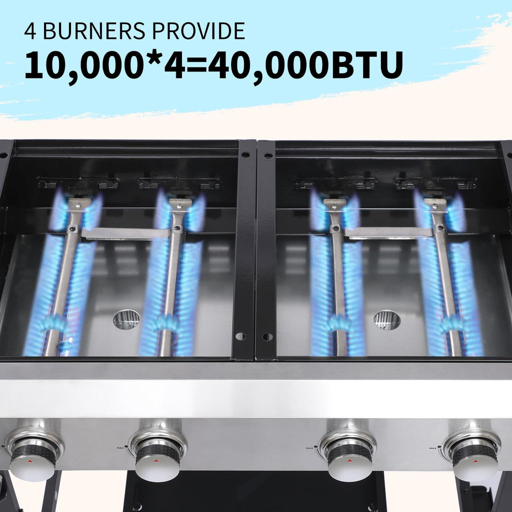 Propane Gas Grill and Griddle Combo, 4 Burner 40,000 BTU Outdoor Cooking Station with 483 Sq. In. Cooking Area, Portable BBQ for Garden Patio Backyard Barbecue