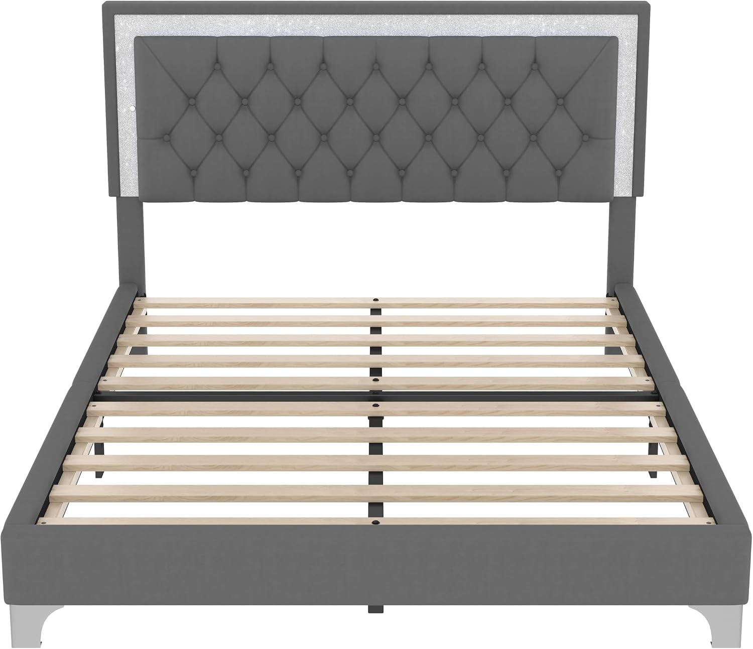 Harper & Bright Designs 3-Pieces Bedroom Sets, Queen Size Upholstered Platform Bed with 2 Nightstands and LED Lights (Grey 3-Pieces)