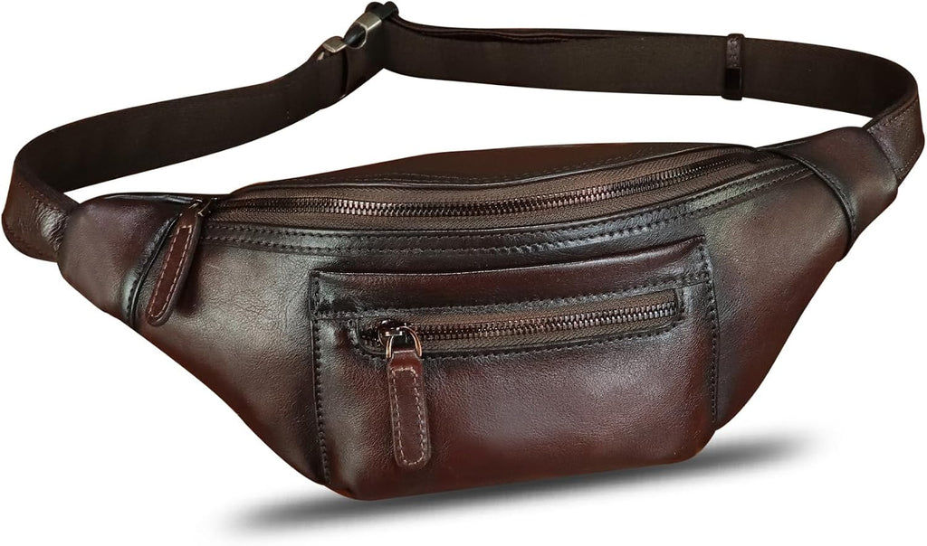 Genuine Leather Fanny Pack for Men and Women Vintage Handmade Leather Waist Bag Sling Backpack Hip Purse Crossbody Bag (Coffee)