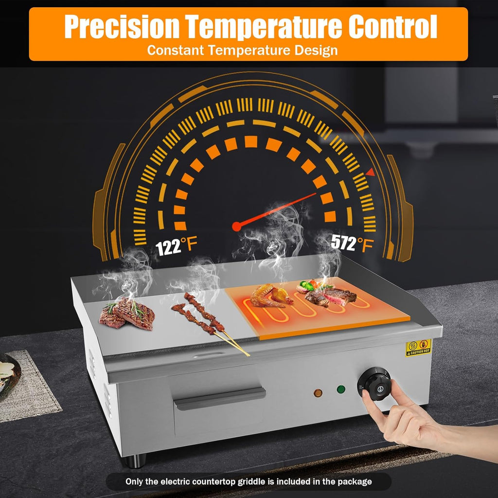 22' Commercial Electric Griddle 3000W Restaurant Countertop Griddle Stainless Steel Flat Top Grill Adjustable Temperature Control 122°F-572°F for Fast Food Restaurants Canteens