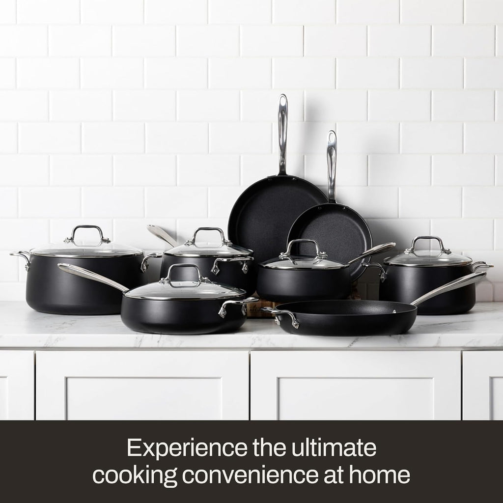All-Clad HA1 Expert Hard Anodized NonstickFrying Pans Skillets Set with Lids (8', 10' & 12') Dishwasher-Safe, Oven-Safe Up to 500°F Compatible with All Stovetops (Gas, Electric & Induction) - Black