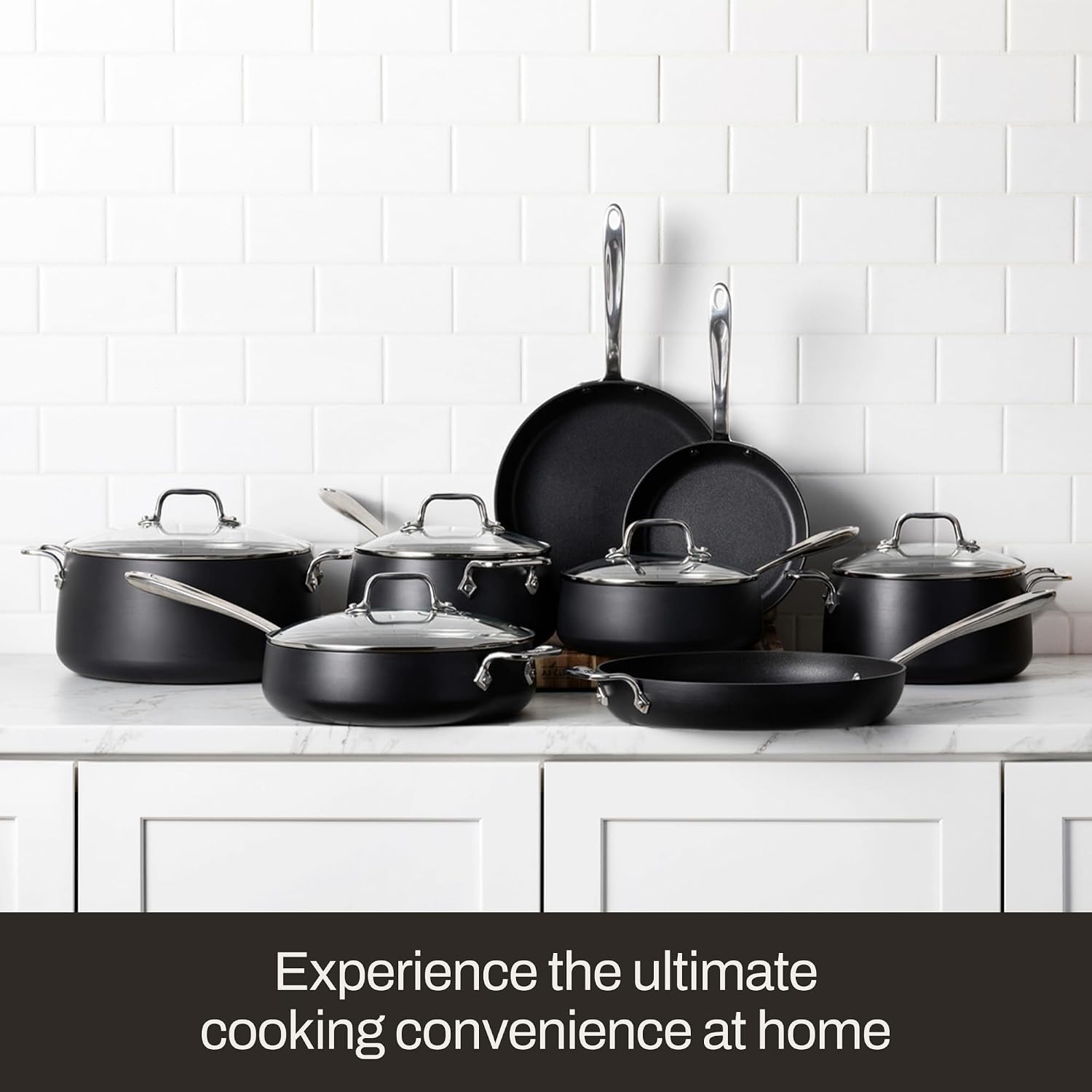 All-Clad HA1 Expert Hard Anodized NonstickFrying Pans Skillets Set with Lids (8', 10' & 12') Dishwasher-Safe, Oven-Safe Up to 500°F Compatible with All Stovetops (Gas, Electric & Induction) - Black