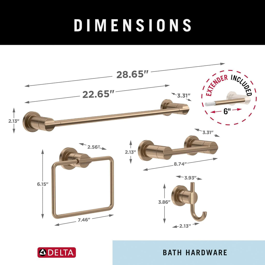 Delta 4-Piece Champagne Bronze Bathroom Set Towel Rack, Ring, Toilet Paper Holder, Hook | Nicoli Bath Accessories