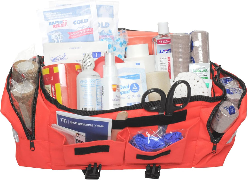 Outdoor Sports First Aid Kit - Complete First Aid Supplies for Outdoor Sporting Injuries, Teams Trainers & Coaches Portable Team Sytle Bag -Easy to Refill and Reuse