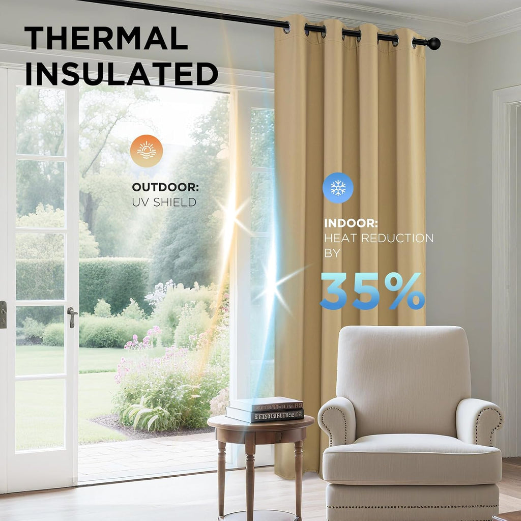 Joydeco Blackout Curtains 95 Inch Length 2 Panels Set, Thermal Insulated Long Curtains& Drapes 2 Burg, Room Darkening Grommet Drapes for Living Room Bedroom Window (W52 x L95 Inch, Beige)