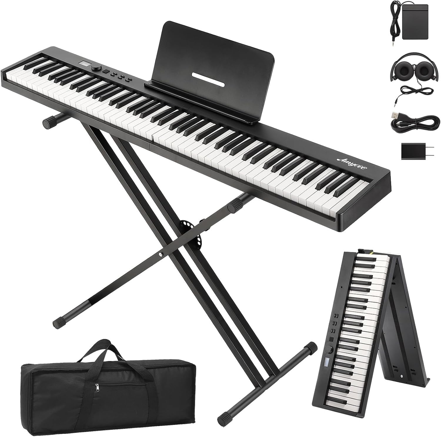 Home Digital Pianos, 88-Key Portable Digital Piano Set with Carry Bag, Sustain Pedal, Headphones, Power Adapter, Note Stickers & Music Sheet Holder for Beginners and Professionals