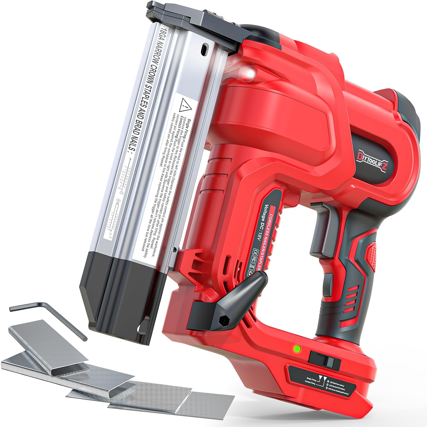 DIYtoolifz 18GA Cordless 2' Brad Nailer Compatible with Milwaukee 18V (Tool Only), 2-in-1 Nail/Staple Gun, Tool-Free Jam, Adjustable Depth, 2 Modes with 400 Nails/Staples for Woodworking, Carpentry