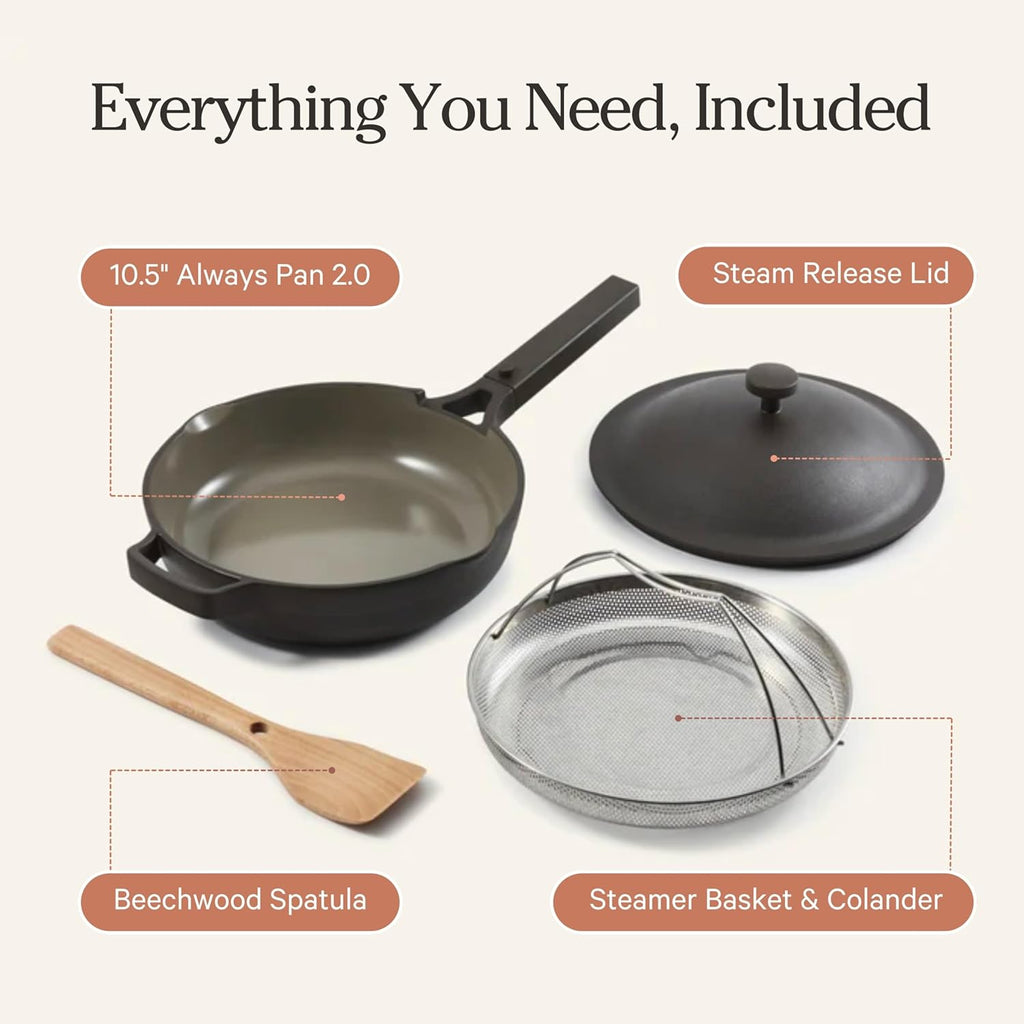 Our Place Always Pan 2.0 | 10.5' Ceramic Pan with Modular Lid, Steamer Basket & Spatula | Patented 10-in-1 Nonstick, Non-Toxic Cookware Made Without PFAS | Induction & Oven-Safe up to 450°F | Char
