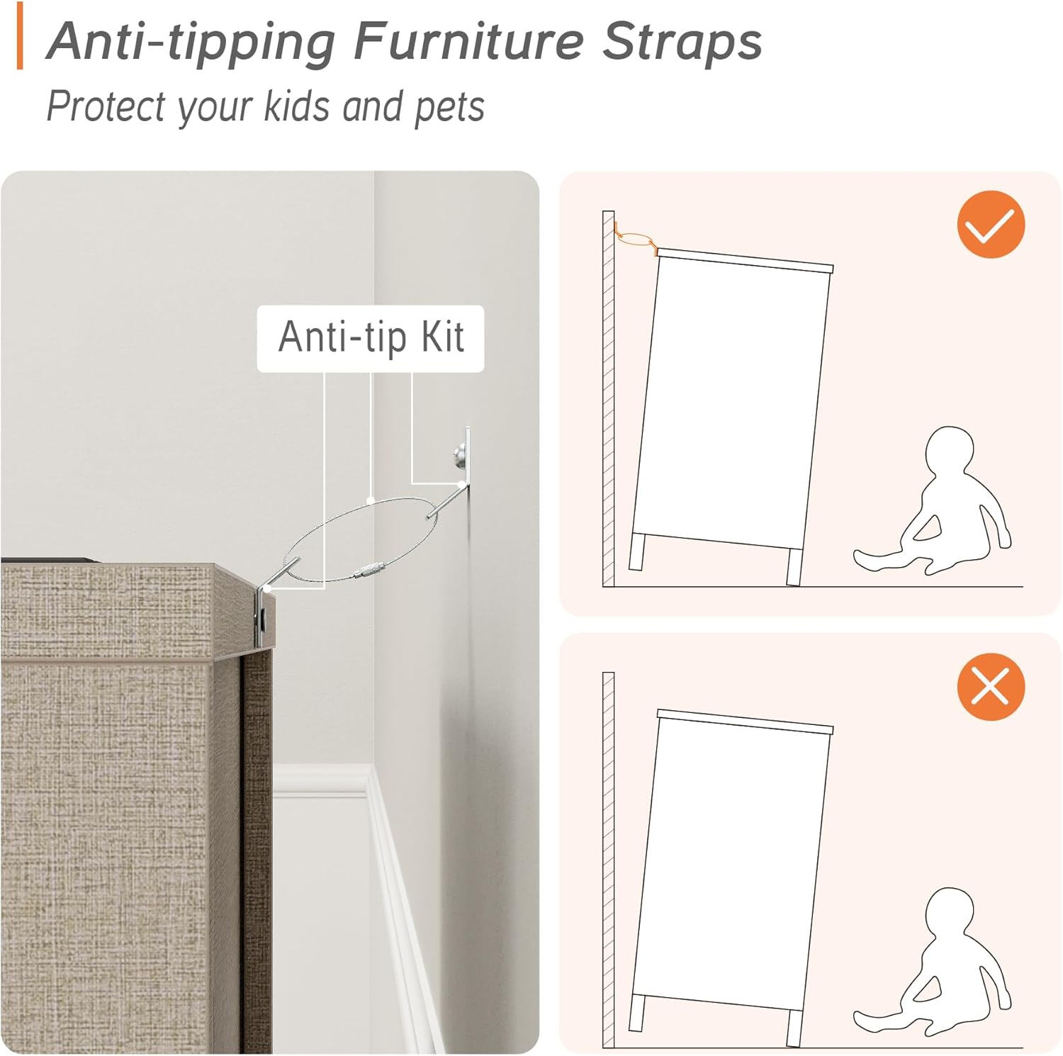 WAMPAT Dresser and Nightstands 3 Pieces, Wooden Dresser with 6 Drawers, Set of 2 Night Stands with Charging Stations, Bedroom Chest of Drawers and Wood Bedside Tables Set, Beige Linen Textured