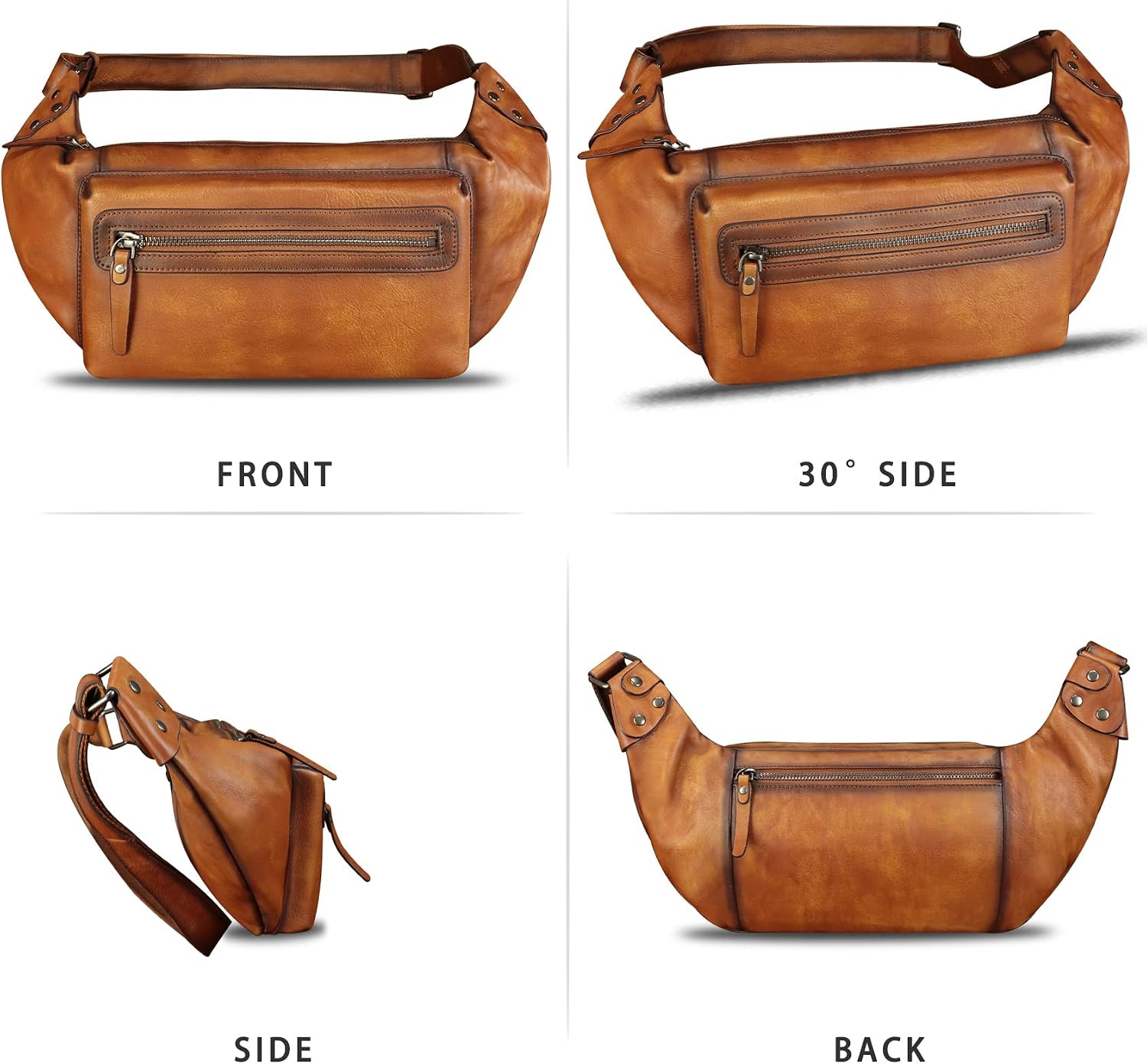 Genuine Leather Fanny Pack for Men and Women - Waist Bag, Hip Bag and Chest Purses (Brown)