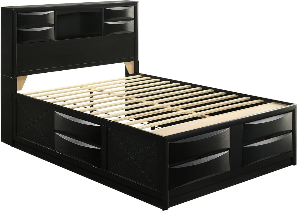 Coaster Home Furnishings Briana Transitional 5-Piece Bedroom Set Queen Size Storage Bookcase Bed Frame 56-inch Headboard Black 202701Q-S5