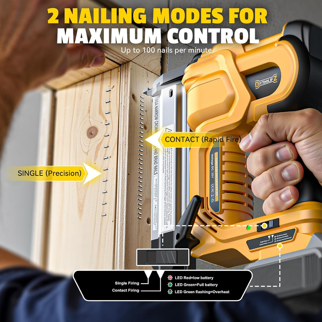 DIYtoolifz 18GA Cordless 2' Brad Nailer Compatible with DeWalt 20V (Tool Only), 2-in-1 Nail & Staple Gun, Tool-Free Jam, Adjustable Depth, 2 Modes with 400 Nails/Staples for Woodworking,Trim,Carpentry