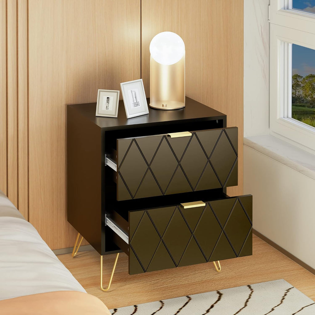 Anbuy Bedroom Sets 3 Piece Black 6 Drawer Dresser and Night Stand Sets for Bedroom, Two Drawers Nightstand Set of 2 & 6 Drawer Dresser Combo 3 Pieces (Black)