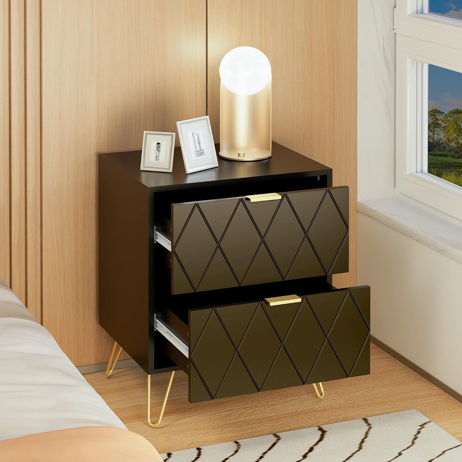 Anbuy Bedroom Sets 3 Piece Black 6 Drawer Dresser and Night Stand Sets for Bedroom, Two Drawers Nightstand Set of 2 & 6 Drawer Dresser Combo 3 Pieces (Black)