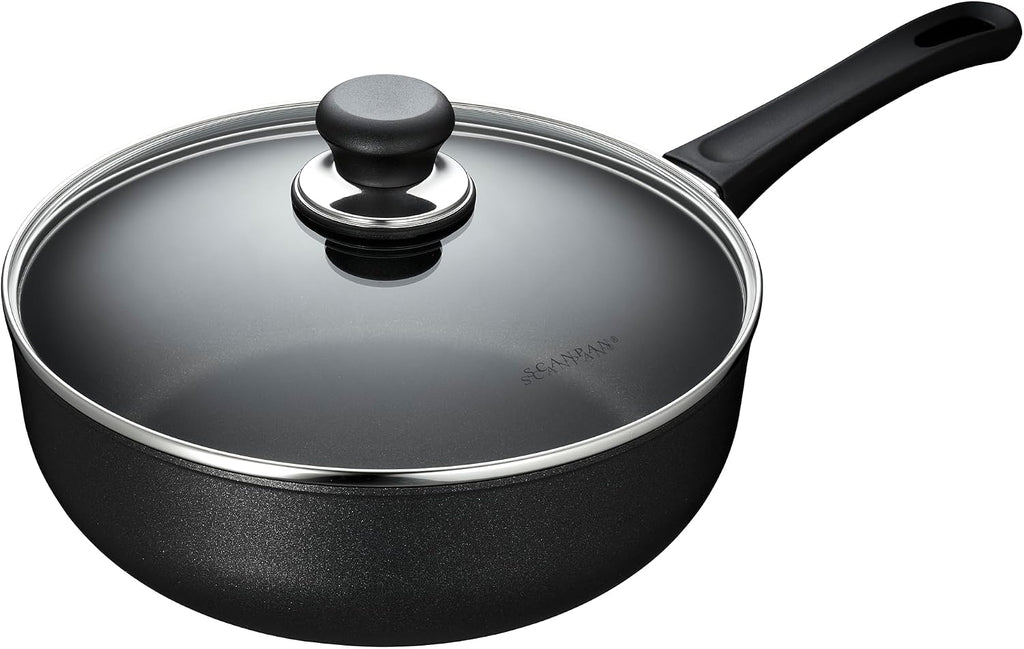 Scanpan Classic 4 quart (10 1/4 inch) Nonstick Deep Saute Pan with Lid – Compatible with Gas and Electric Stovetops, Metal Utensil Safe, Oven Safe to 500°F, Dishwasher Safe