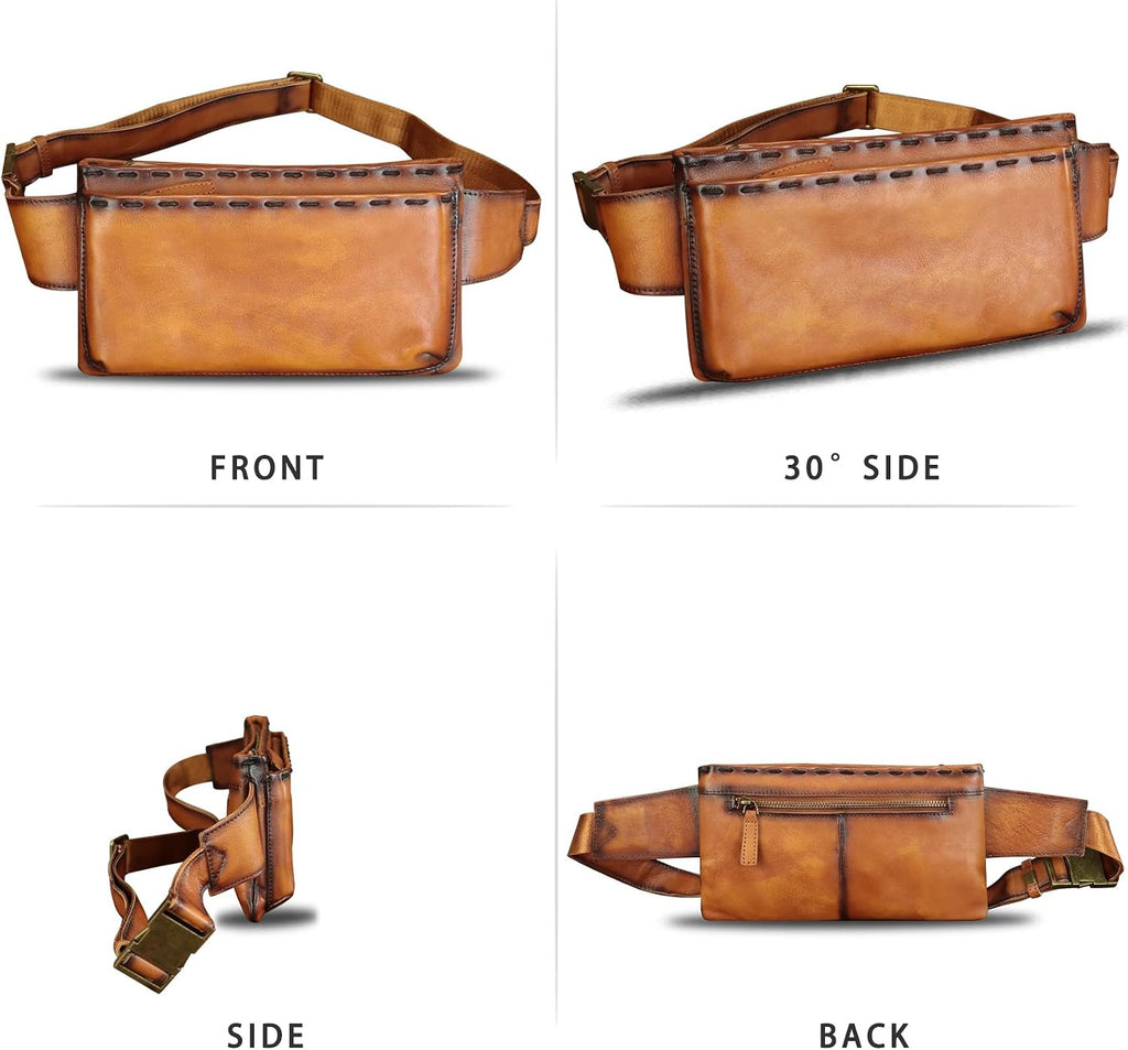 Genuine Leather Waist Bag Fanny Packs for Women and Men Real Leather Small Crossbody Chest Purses (Brown)