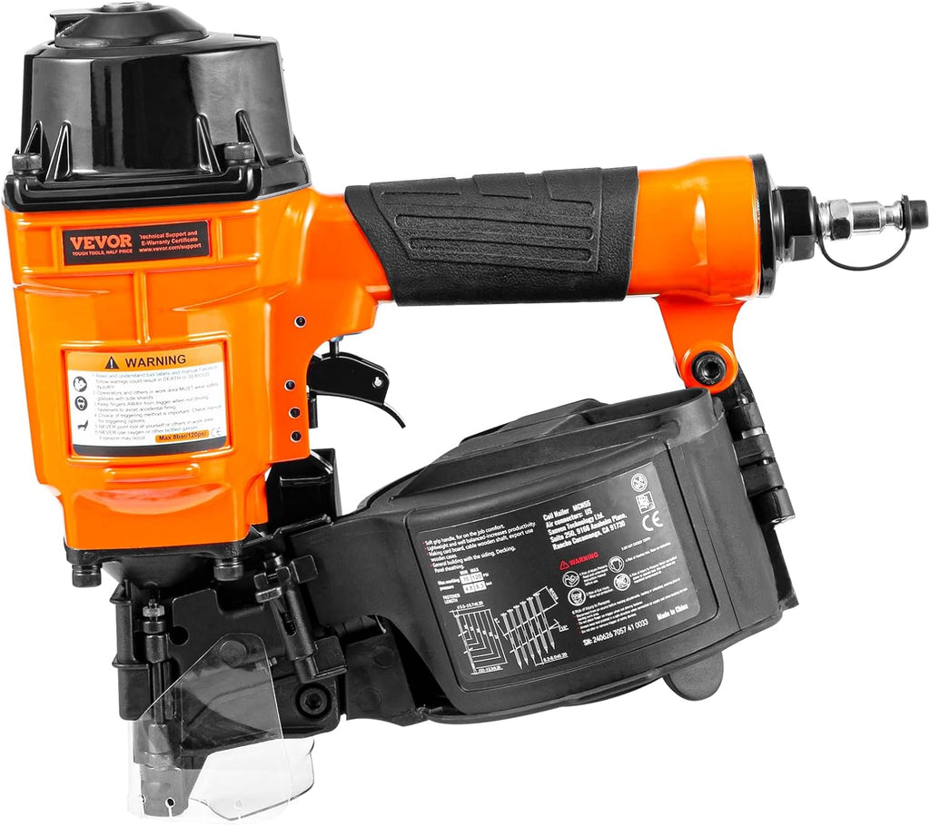 VEVOR MCN55 Coil Siding Nailer, 70-120PSI Air Coil Nailer 1 inch to 2-1/4 inch 15 Degree Pneumatic Siding Nail Gun for Siding, Pallet Sheathing, Fencing, Decking