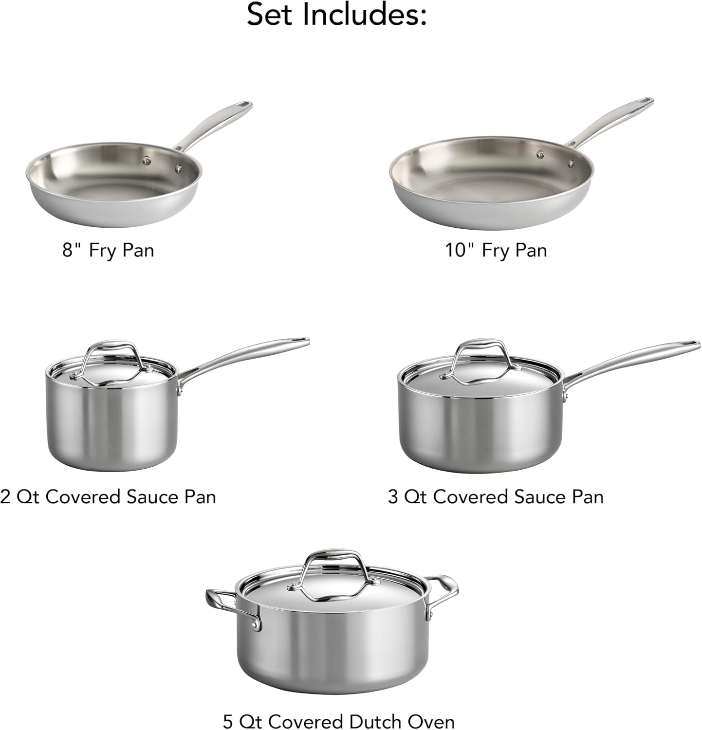 Tramontina Signature Tri-Ply Clad Stainless Steel 8-Piece Cookware Set with Lids, Pots and Pans Kitchen Set, Induction-Ready, Dishwasher-Safe, NSF-Certified, Made in Brazil