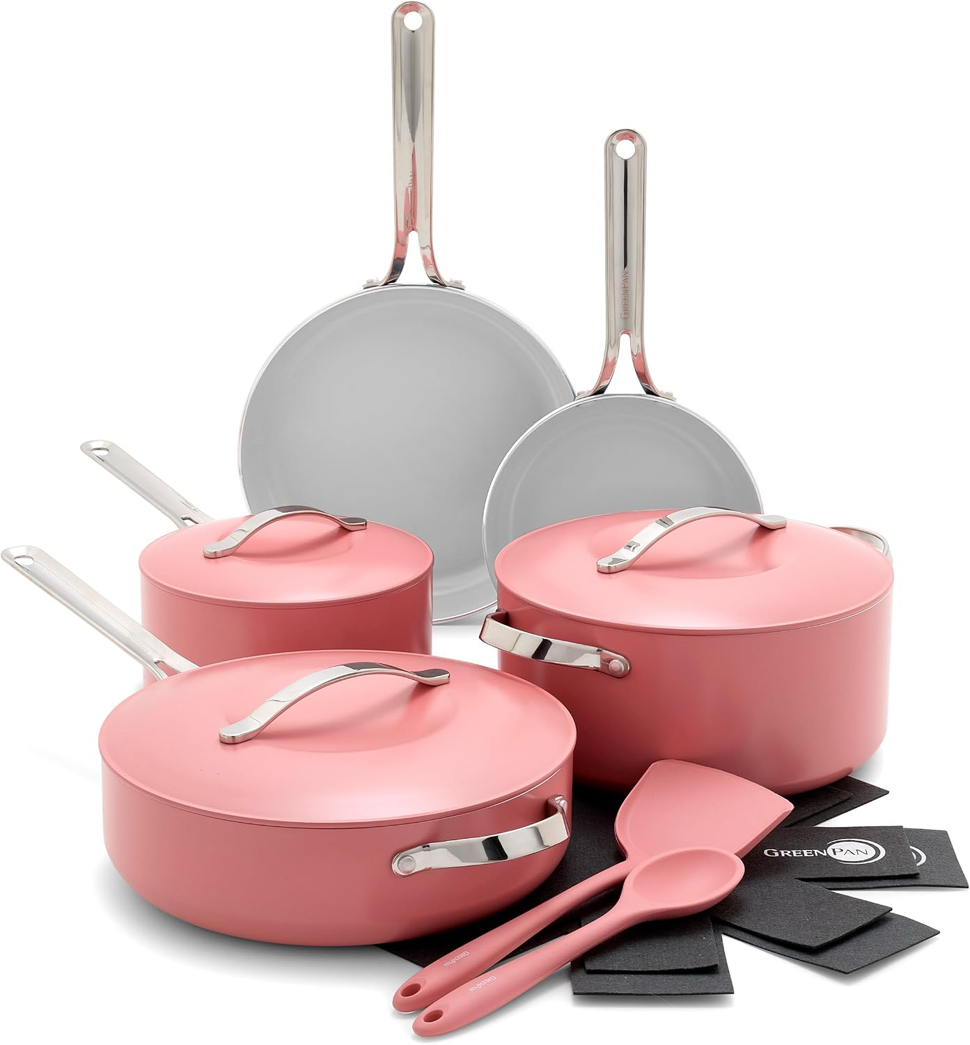 GreenPan Nova 10-Piece Cookware Pots & Pans Set, Oprah's Favorite Things 2024, PFAS-Free Ceramic Nonstick, Fry, Sauté, Stockpot, Utensils, Lids, Induction Suitable, Dishwasher & Oven Safe, Coral