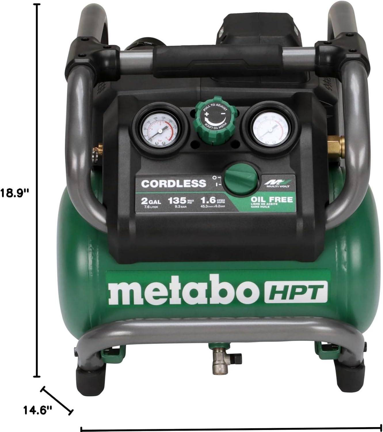 Metabo HPT 36V MultiVolt 2 Gallon Cordless Air Compressor, Portable and Versatile, Ideal for Pneumatic Finish Nailers and Tire Inflation, tool body only EC36DAQ4