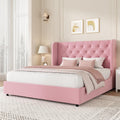 HOMBCK Pink Queen Bed Frame, Upholstered Platform Bed Frame with Velvet Tufted Headboard, Curved Wingback Design, Wooden Slats, No Box Spring, Noise Free, Easy Assembly