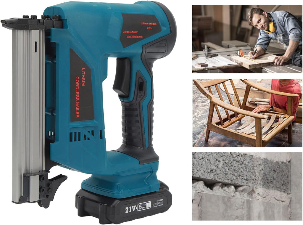 Cordless Brad Nailer Kit Copper Motor Electric Nail Gun with Battery Charger for Wood Upholstery and DIY Projects (US Plug 100‑220V)