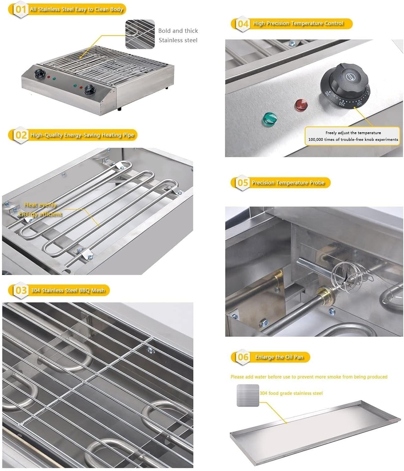 Electric Table Top Griddle， Smokeless Portable BBQ Barbecue Grill Temperature Control with Water Filled Drip Tray Kebab Grill(Jpx D280)