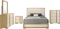 Coaster Home Furnishings Hyland Coastal 5-Piece Bedroom Set Upholstered Eastern King Size LED Panel Bed Frame 52-inch Headboard Natural 215651KE-S5
