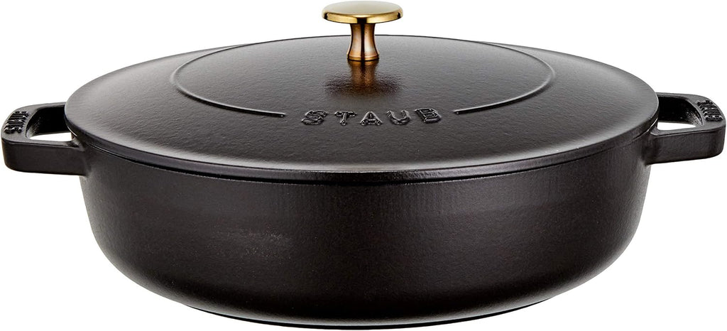 Staub Braiser 40506-542 Saute Pan, Black, 10.2 inches (26 cm), Large, Both Handed, Cast Enameled Pot, Sukiyaki, Induction Compatible