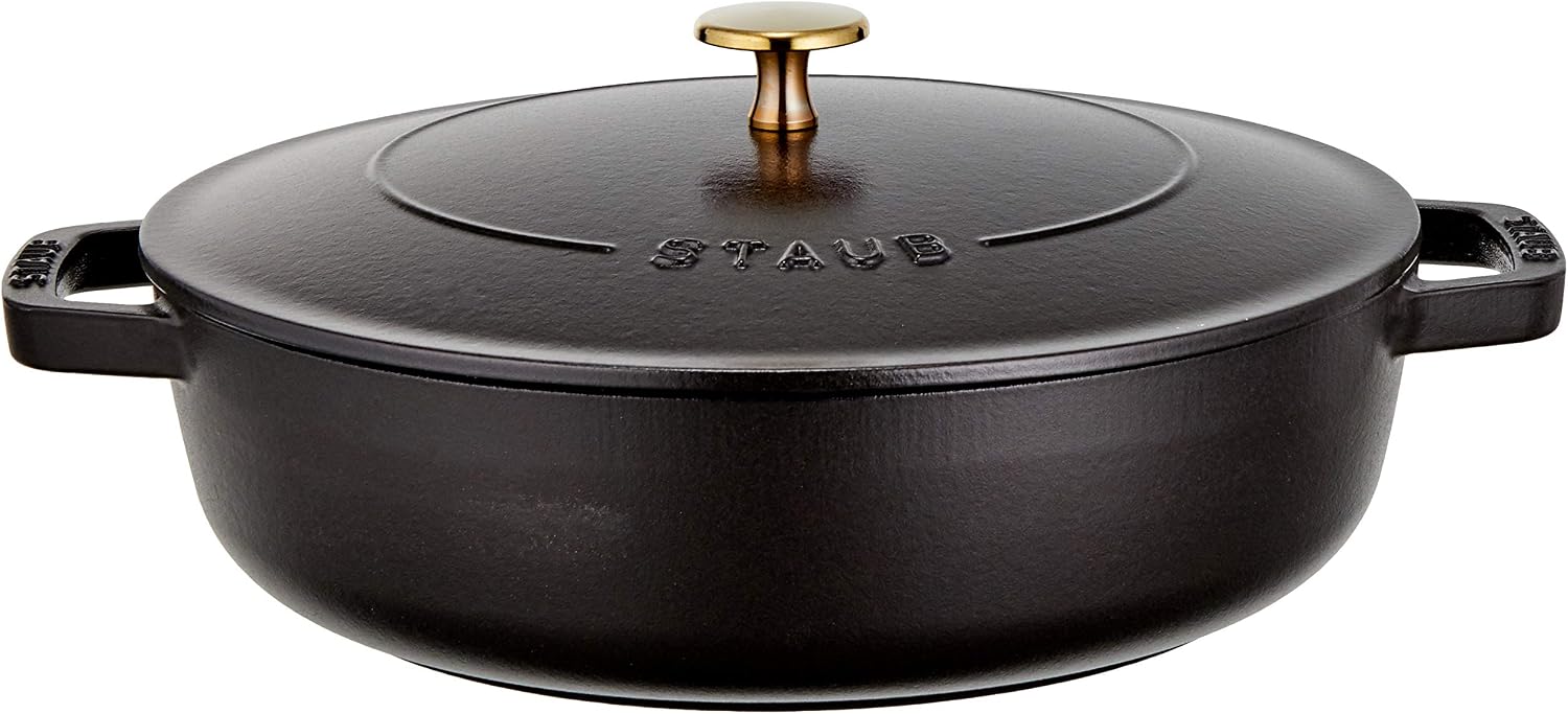 Staub Braiser 40506-542 Saute Pan, Black, 10.2 inches (26 cm), Large, Both Handed, Cast Enameled Pot, Sukiyaki, Induction Compatible