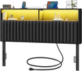 Rolanstar Headboard for Queen Size Bed with Storage, Head Board with USB & Type C Port, 60,000 DIY Color of LED Light, Velvet Upholstered, Height Adjustable, Sturdy, Easy Assembly, Black