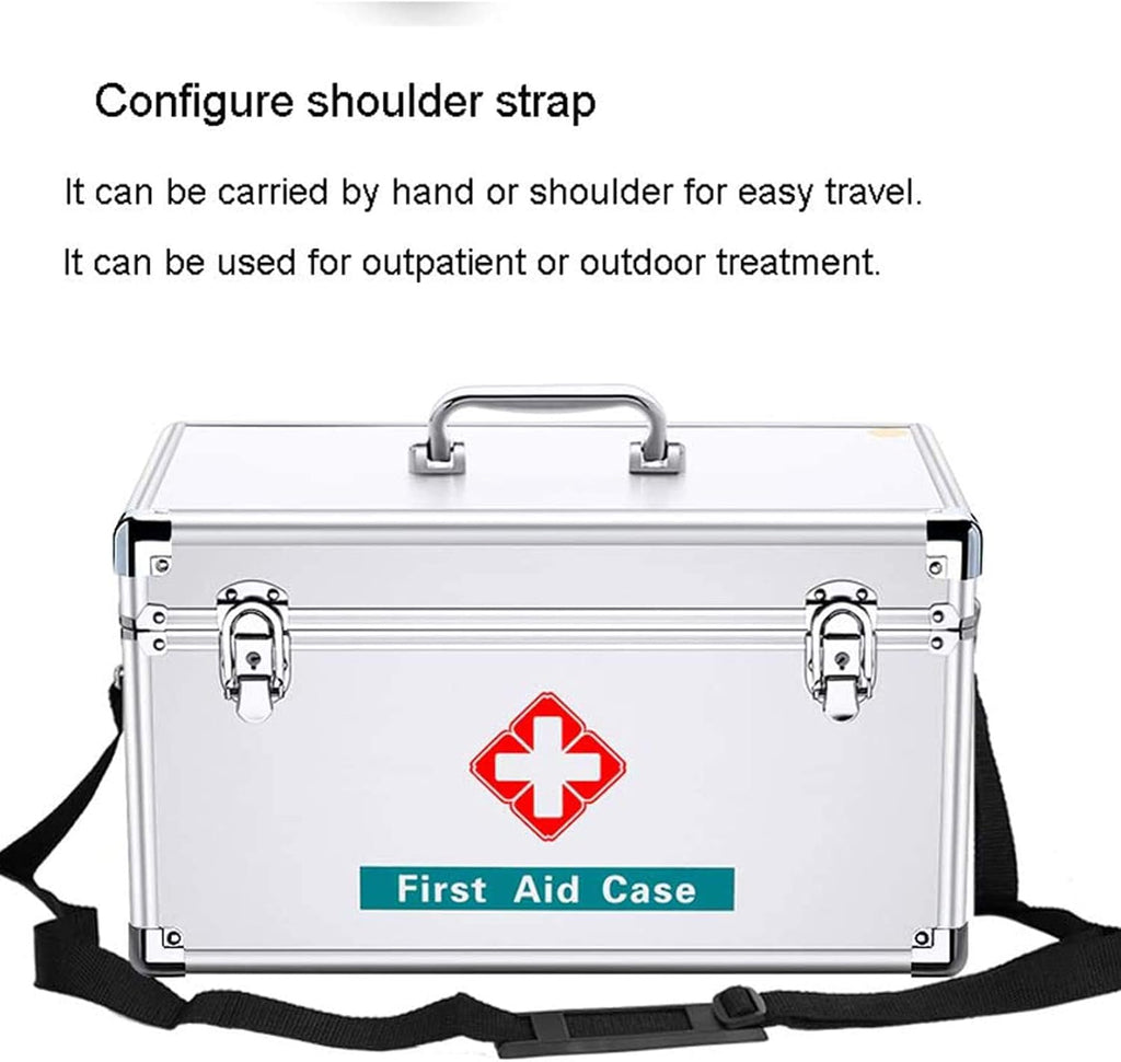 Portable Household Combination Box Emergency First Aid Kit Office Storage for Home, Business, Car, Camping and Travel(Silver,12inch)