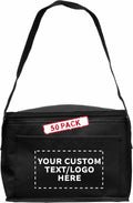 DISCOUNT PROMOS 50 Zipper Top Insulated Lunch Bags Set - Customizable Text, Logo - Non Woven, Vibrant, Black Strap - Black