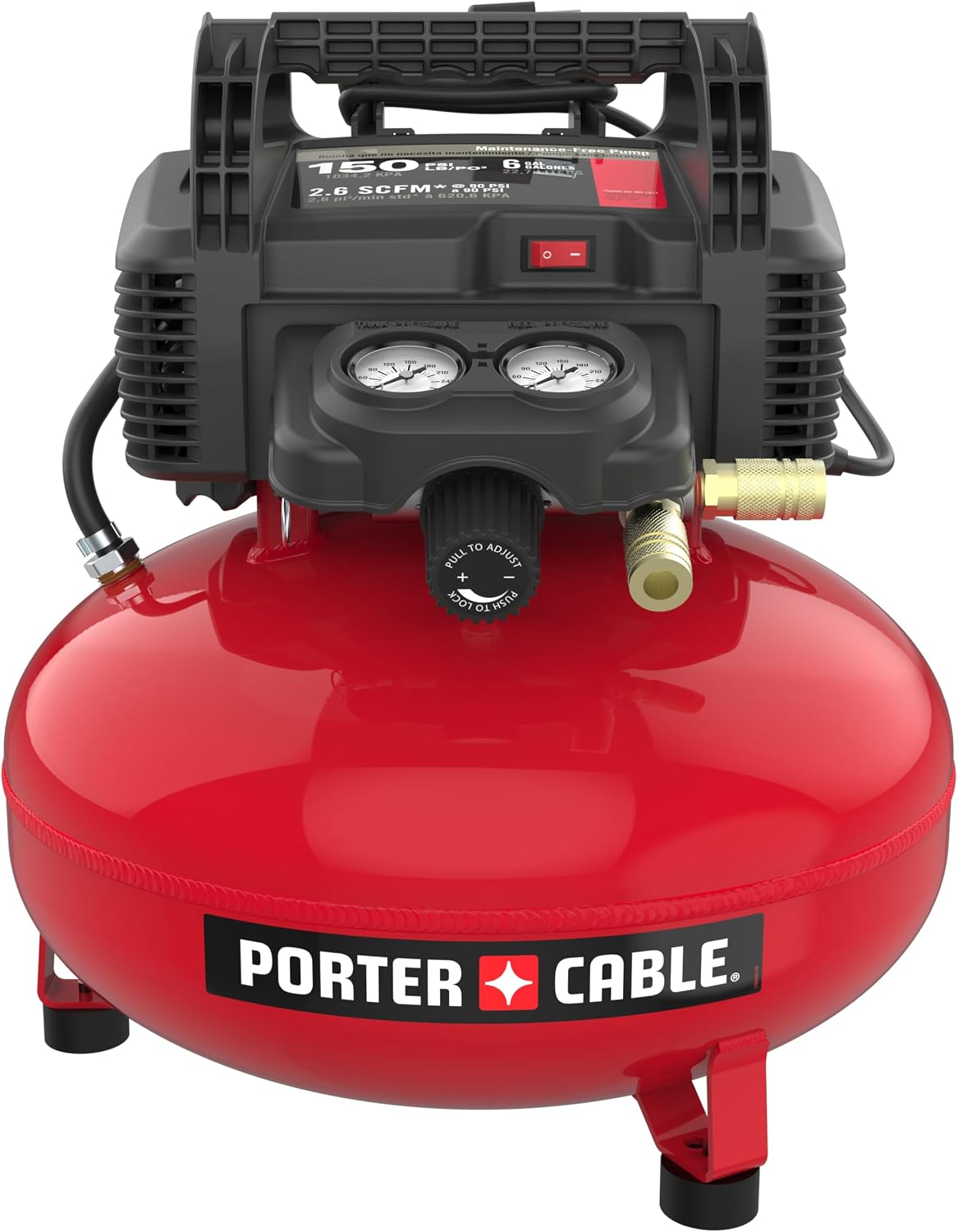 PORTER-CABLE Combination Kit Pancake Air Compressor 6 Gallon, 150 Max PSI and 2.6 CFM @ 90 PSI and Brad Nailer 18 Gauge with 100 Nail Magazine Capacity