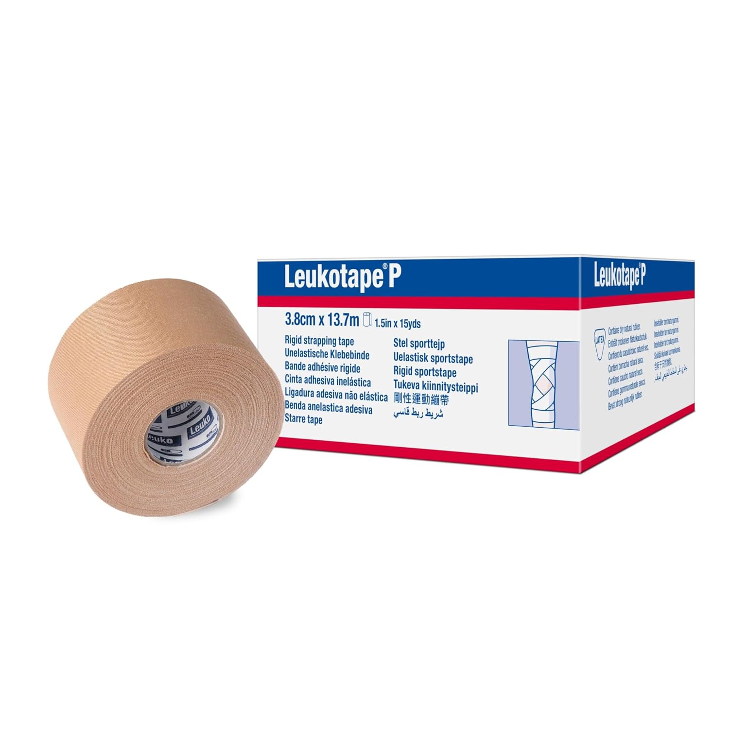Leukotape P Adhesive Strapping Tape – for Sports Injuries, Strains and Sprains - 1.5 in x 15 yds, Tan, (30 Rolls)