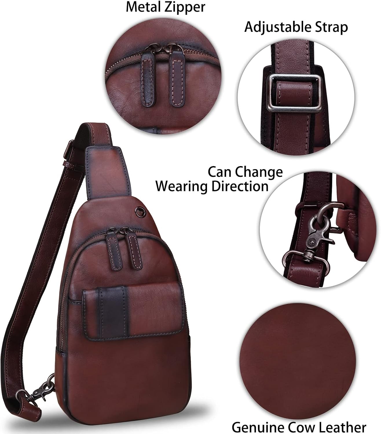 Genuine Leather Sling Bag - Handmade Leather Backpack for Women and Men - Crossbody, Chest Bag