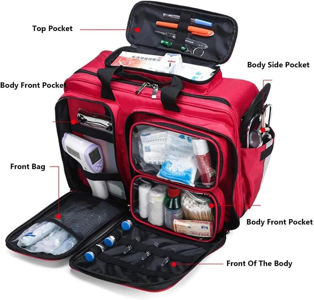 Portable First Aid Kit Bag, Professional Large Capacity Trolley with Wheelsmergency Responder,Trauma with Compartments Removable,for EMT, EMS, Paramedics(Blue)