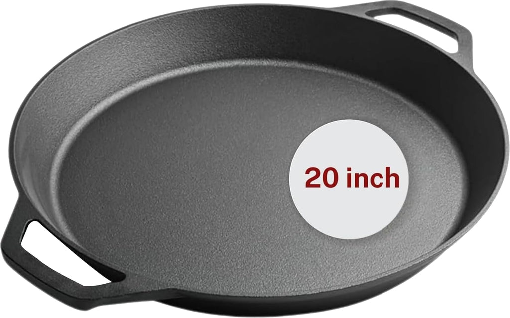 Large Cast Iron Skillet 20 Inch, Pre Seasoned Cast Iron Skillet for Cooking & Frying – XL Heavy Duty Pan with Dual Handles – Ideal for Grill, Oven, Stove, Campfire Use