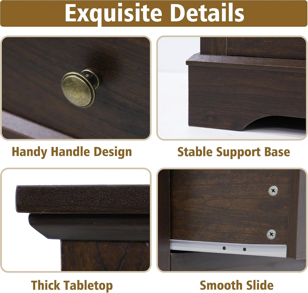 LOUVIXA Bedroom Sets, Include 9 Drawer Dresser, and Nightstand Set of 2 with Charging Station (Brown Sets, 3 Pieces)
