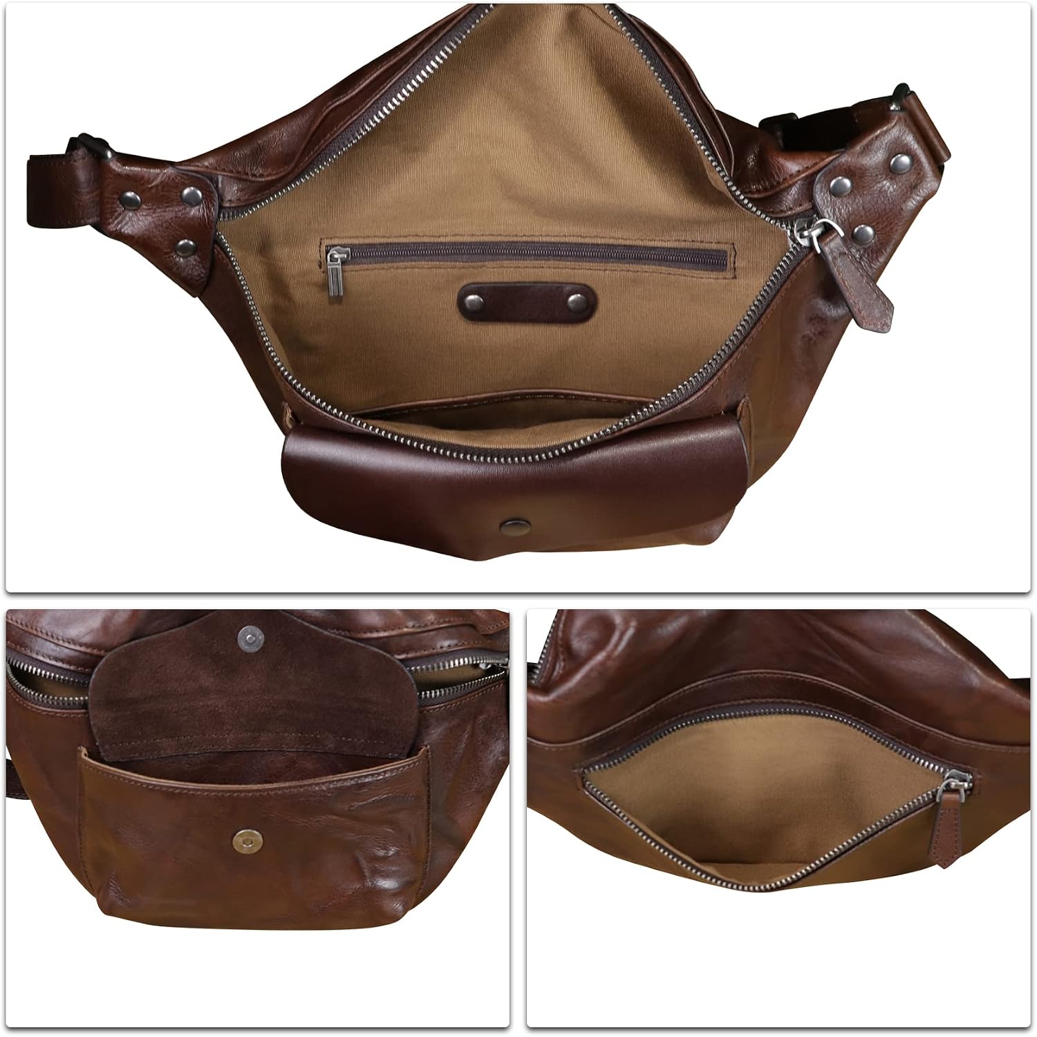 Genuine Leather Fanny Pack for Women and Men Vintage Real Leather Sling Bag Crossbody Bag Fashion Waist Bag Chest Purse