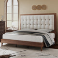 Jocisland Solid Wood Full Size Bed Frame 50.2' Tall Upholstered Headboard, Mid-Century Style, Stable Platform Support, No Box Spring Needed, Walnut