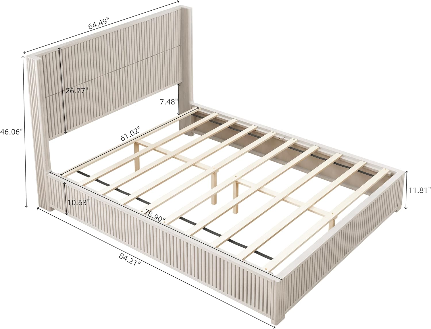 Ball & Cast Fluted Queen Bed Frame with Wingback Headboard,Solid Wood Platform Bed Frame Queen Size with Wood Slats, No Box Spring Needed, Easy Assembly,Beige