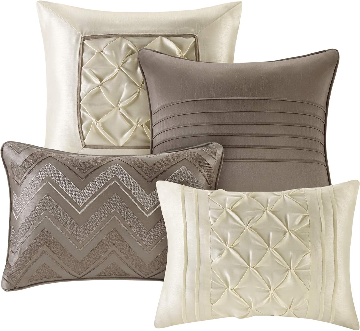 Madison Park Essentials Room in a Bag Faux Silk Comforter Set - Luxe Diamond Tufting All Season Bedding, Matching Curtains, Decorative Pillows, Taupe Cal King(104'x92') 24 Piece