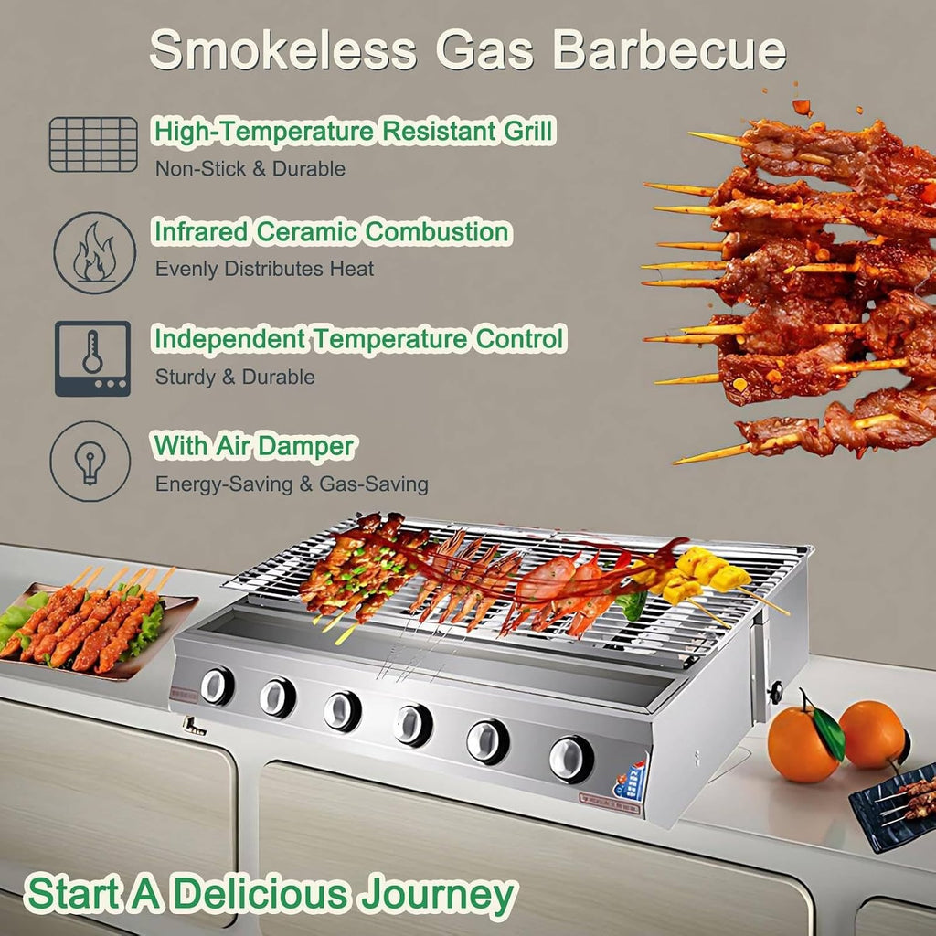 40'' Tabletop Grill Commercial LPG Gas BBQ Grill w/ 8 Burners Portable Gas Barbecues Griddle, for Parties, Backyard barbeques, Camping or Picnicking