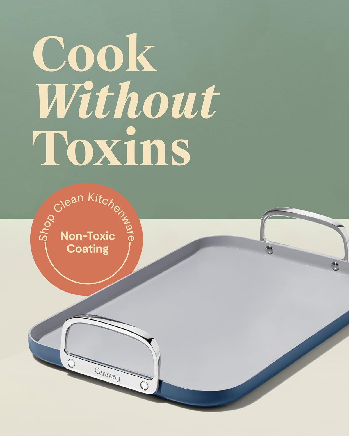 Caraway Double Burner Griddle - 19x12' Griddle Pan - Non-Stick Ceramic Coated - Non Toxic, PTFE & PFOA Free - Oven Safe & Compatible with All Stovetops - Navy