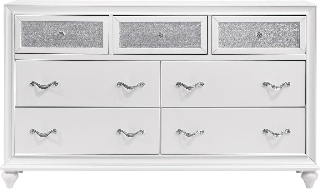 Coaster Home Furnishings Barzini Modern Classic 4-Piece Bedroom Set Velvet Upholstered Queen Size Wingback Bed Frame 63-inch Headboard White 300843Q-S4