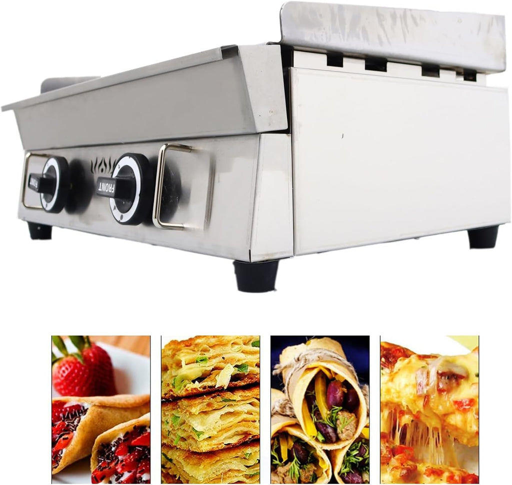 INTBUYING Stainless Steel Commercial Home Gas Grill Griddle Countertop Flat Cooking Griddle Grill LPG 2800Pa with Low Pressure Valve(28.94x16.14inch Hotplate)