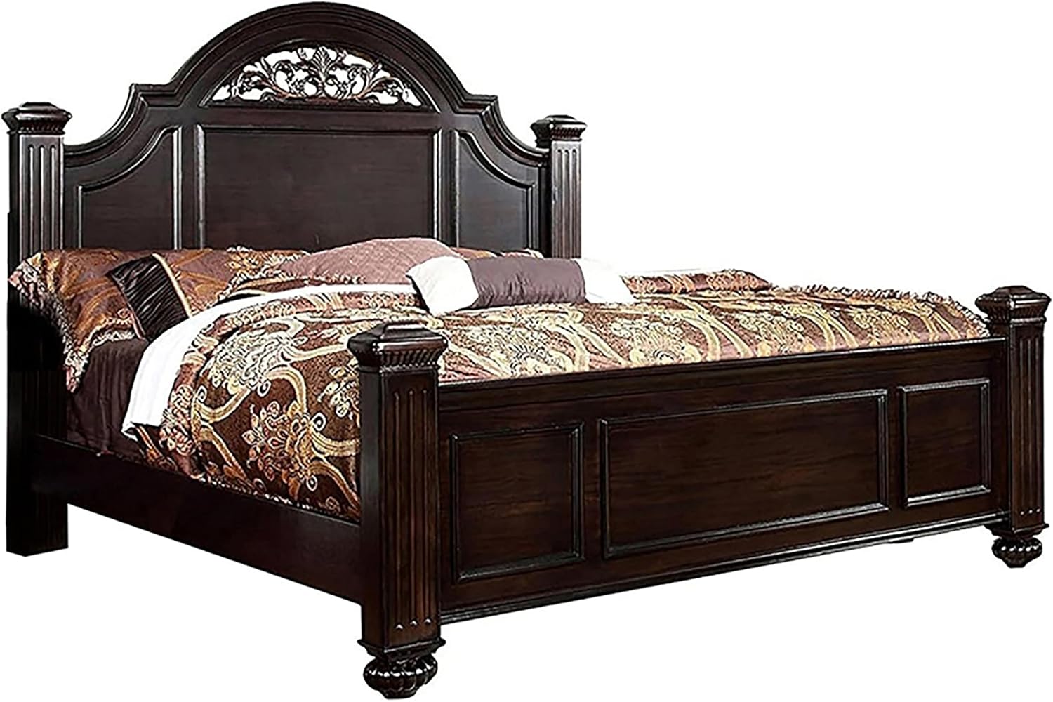 24/7 Shop at Home Syracuse 6-Piece Traditional Solid Wood Bedroom Set with Chest, Mirrored-Dresser and 2 Nightstands, Box Spring Required for Bedroom, Guest Room, Queen, Walnut
