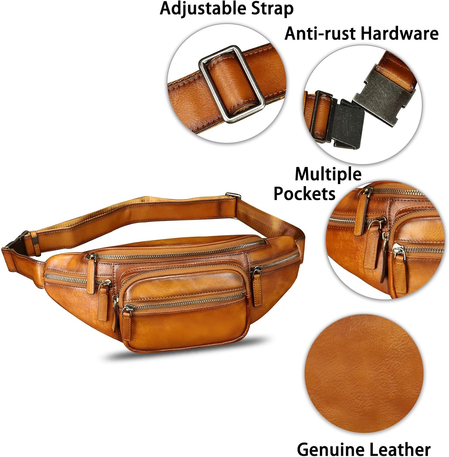 Genuine Leather Fanny Packs for Women and Men Waist Bag Vintage Hip Bum Bag Over Shoulder Crossbody Sling Bag (Brown)