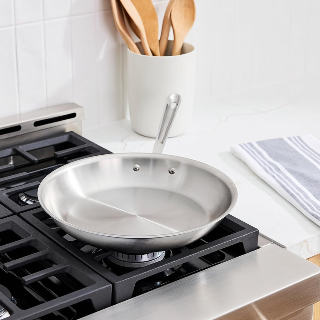 All-Clad D5 5-Ply Brushed Stainless Steel Fry Pan 12 Inch Induction Oven Broiler Safe 600F Pots and Pans, Cookware Silver